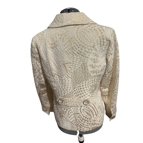 Chicos Womens Metallic Beige & Gold Textured Zip Up Jacket Size 1 (Med) - Picture 3 of 7